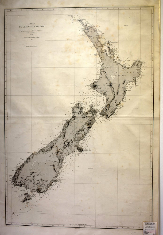 Item #017424 New Zealand survey map. Carte de la Nouvelle Zelande. Drury Stokes, Richards.