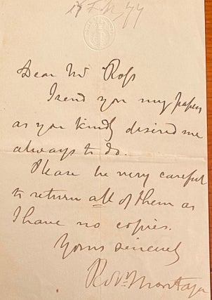 Item #018017 Hand-written note. Lord Robert Montague