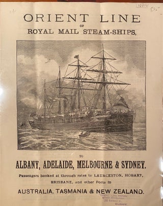 Item #018716 Orient Line of Royal Mail Steamships, to Albany, Adelide, Melbourne & Sydney