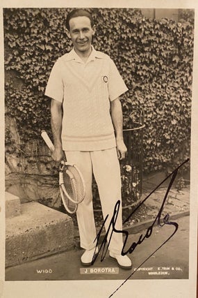 Item #018742 Signed photograph postcard. Jean Borotra