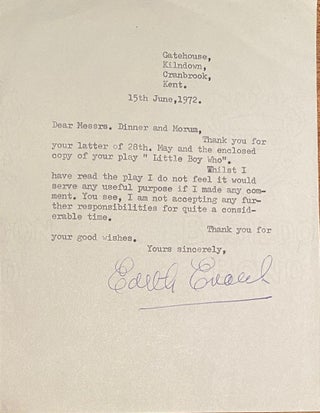 Item #018767 Typed signed letter. Edith Evans
