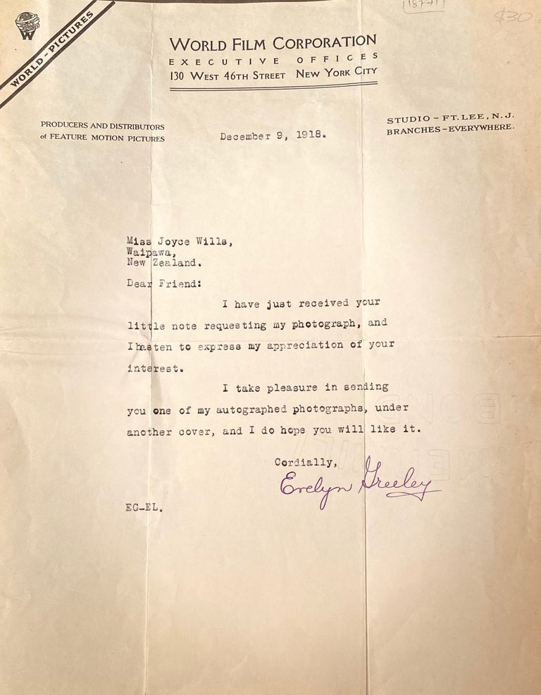 Item #018771 Typed signed letter. Eelyn Creeley.