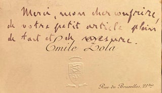Item #018804 Han-written card. Emile Zola