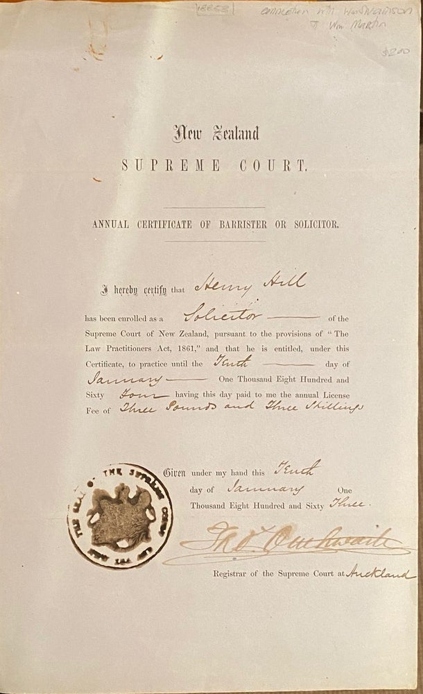 Item #018853 Certificate of Barrister or Solicitor
