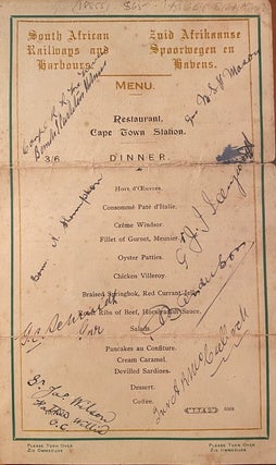 Item #018855 Signatures of rugby players. South African Railways and Harbours Menu
