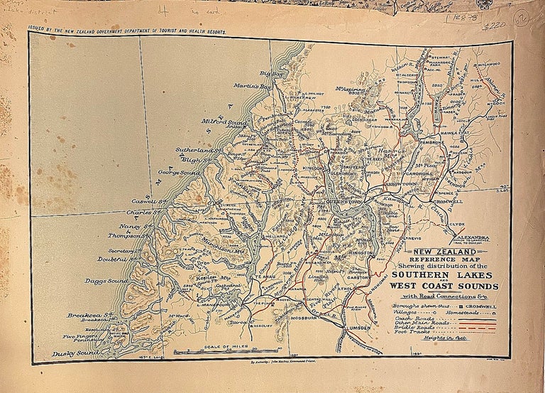 Item #018878 New Zealand Reference Map shewing distributions of the Southern Lands and West Coast Sounds. John McCabe.