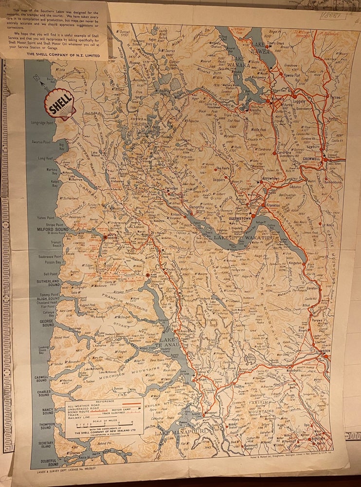 Item #018881 Map of the Southern Lakes designed for the motorist, tramper, and the tourist. Palmer and Mahood.