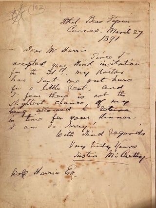 Item #019005 Signed letter. Justin McCarthy