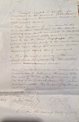 Item #019291 Land transfer declaration.Thames goldfields. Daniel Joseph O'Keeffe