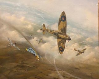 Item #019408 RAF and German fighter planes in action in Battle of Britaiin. Christopher James...