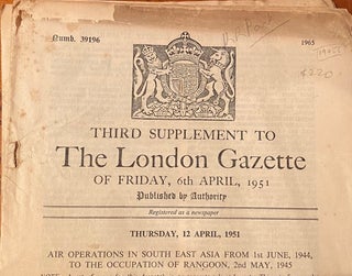 Item #019453 The London Gazette 1951. Air operations in South East Asia. Signed by Sir Keith...