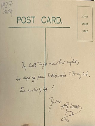 Item #019592 Hand-written postcard. H G. Wells