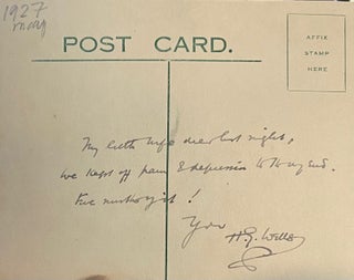 Item #019592 Hand-written postcard. H G. Wells