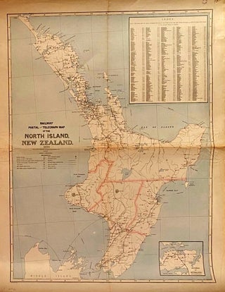 Item #019606 Railway, Postal and Telegraph Map of the North Island New Zealand. 1889. engraver A...