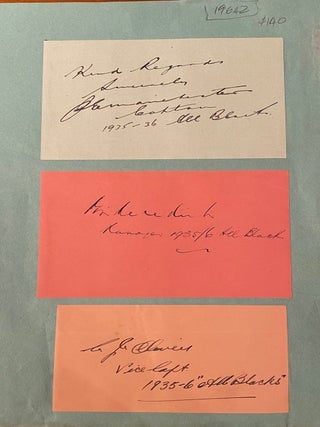 Item #019642 All Black rugby signatures. Vincent Meredith Jack Manchester, Charles Oliver