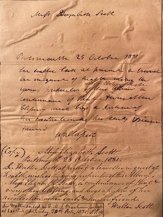 Item #019733 To Miss Eliabeth Scott from Sir Walter Scott. ALS Sir Walter Scott