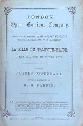 Item #019873 La Fille du Tambour-Major. Opera comique, Melbourne. Jacques Offenbach