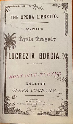 Item #019894 Lucrezia Borgia. Libretto. Donizetti