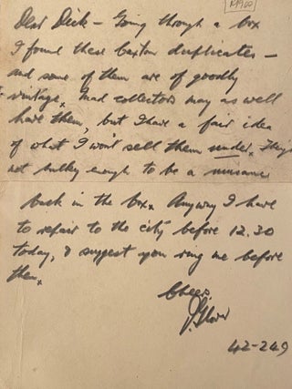 Item #019900 Denis Glover letter. Denis Glover