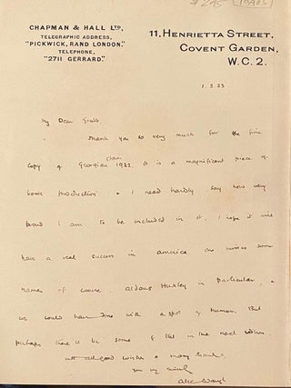 Item #019905 Signed hand-written letter. Alec Waugh