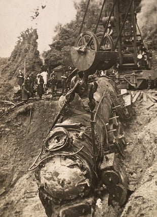 Item #019920 Photograph of a derailed train. New Zealand railways