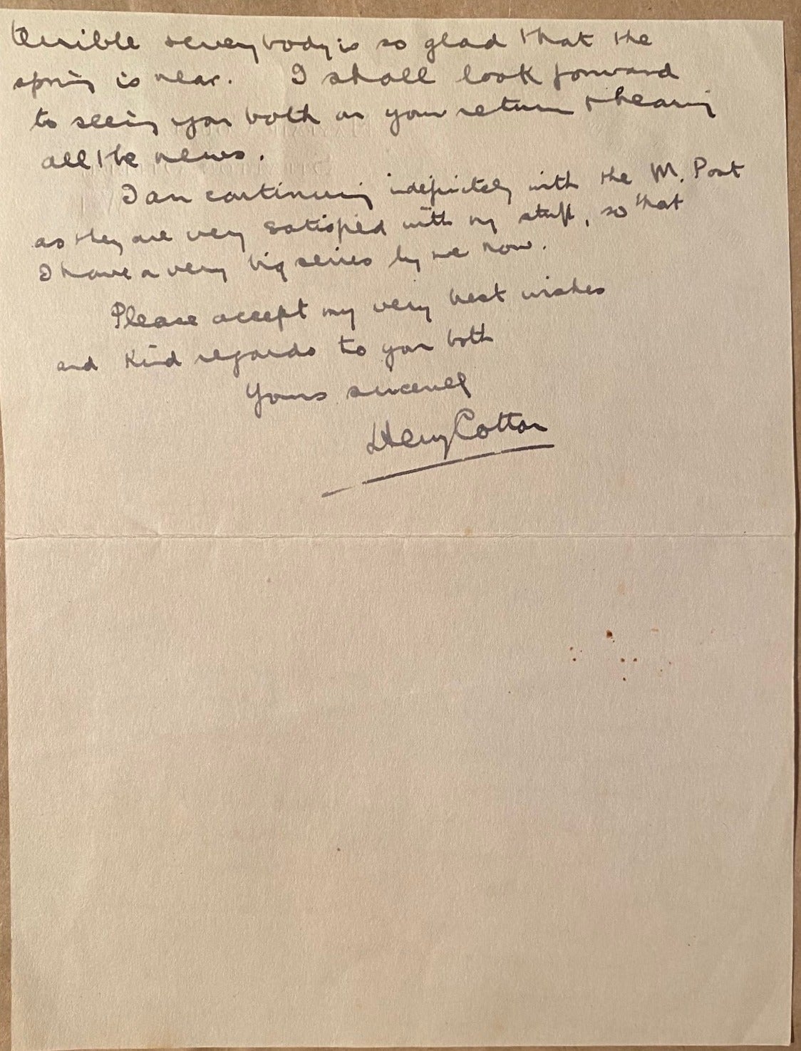 Hand Signed Letter Example Signed hand-written letter | Sir Henry Cotton
