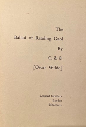 Item #020087 The Ballad of Reading Gaol, by C.3.3. (Oscar Wilde). Oscar Wilde