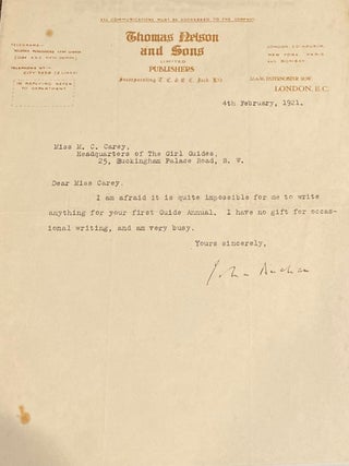 Item #020144 Signed typed letter. John Buchan