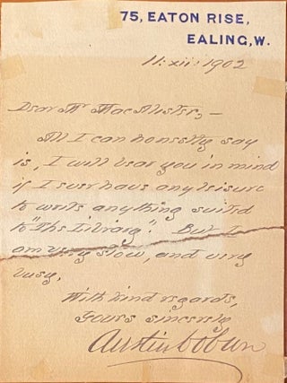 Item #020215 Hand-written signed letter. Henry Dobson