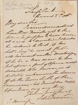 Item #020346 Autographed letter. Sir John BARROW