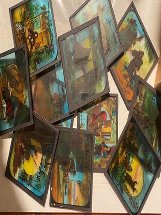 Item #020770 Robinson Crusoe coloured lantern slides. Daniel Defoe