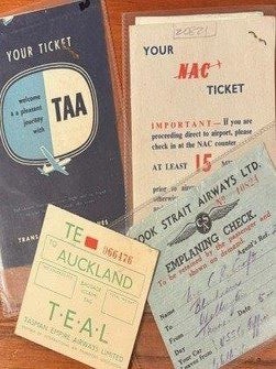 Item #020821 Four airline tickets and boaring passes from Australia and New Zealand. Airline tickets