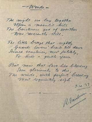 Item #020878 Winds. A handwritten autographed poem. A R. D Fairburn