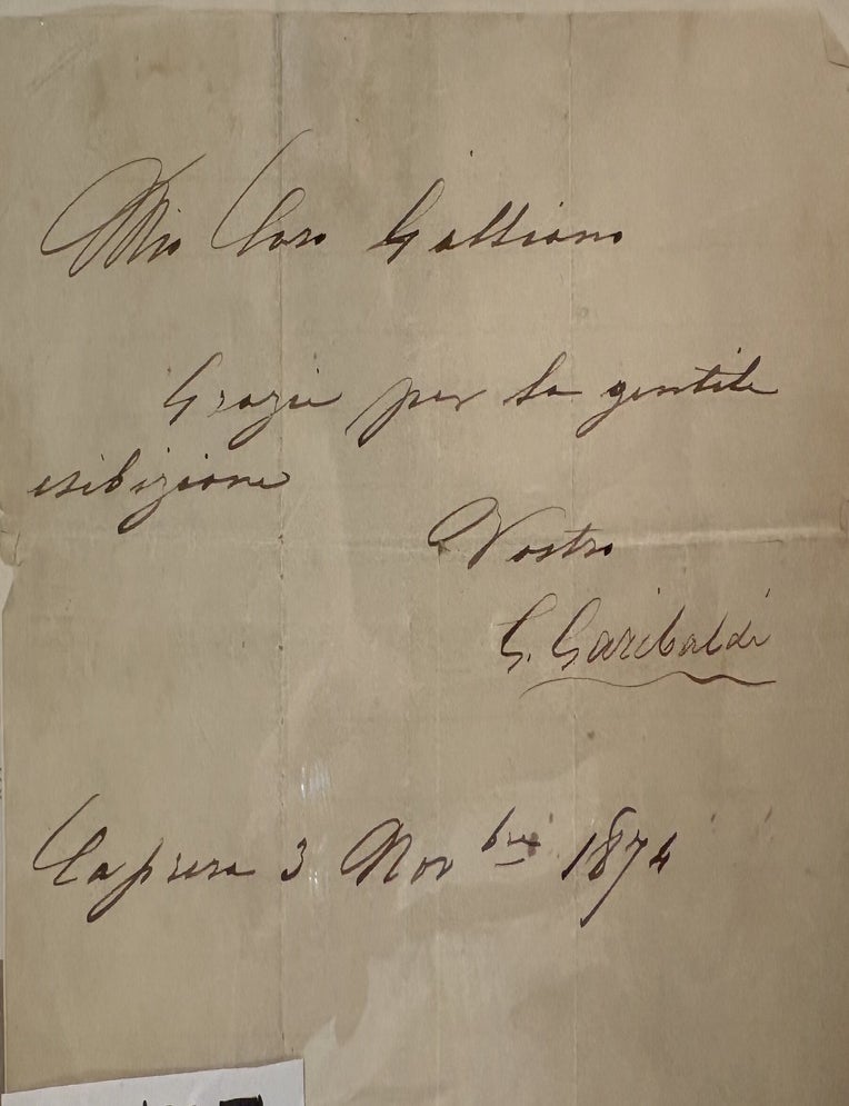Item #021002 Signed note. Guiseppi GARIBALDI.