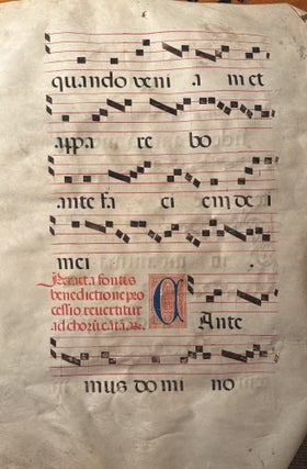 Item #021031 Medieval Gregorian chant music. Vellum music sheet